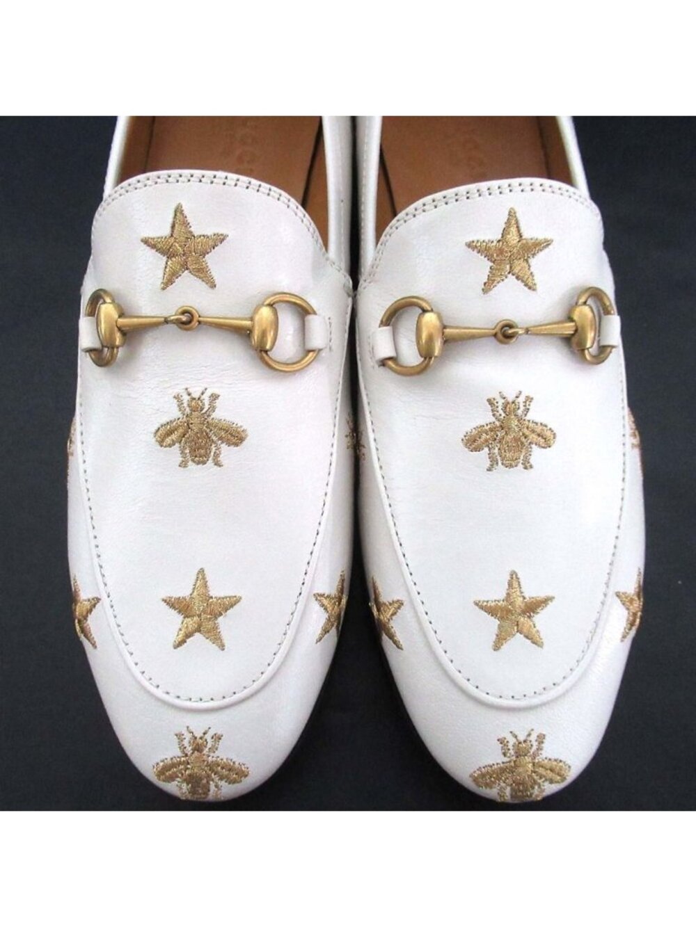 Gucci Jordan Embroidered Horsebit Slip on Loafers 38 Ivory - Picture 4 of 12